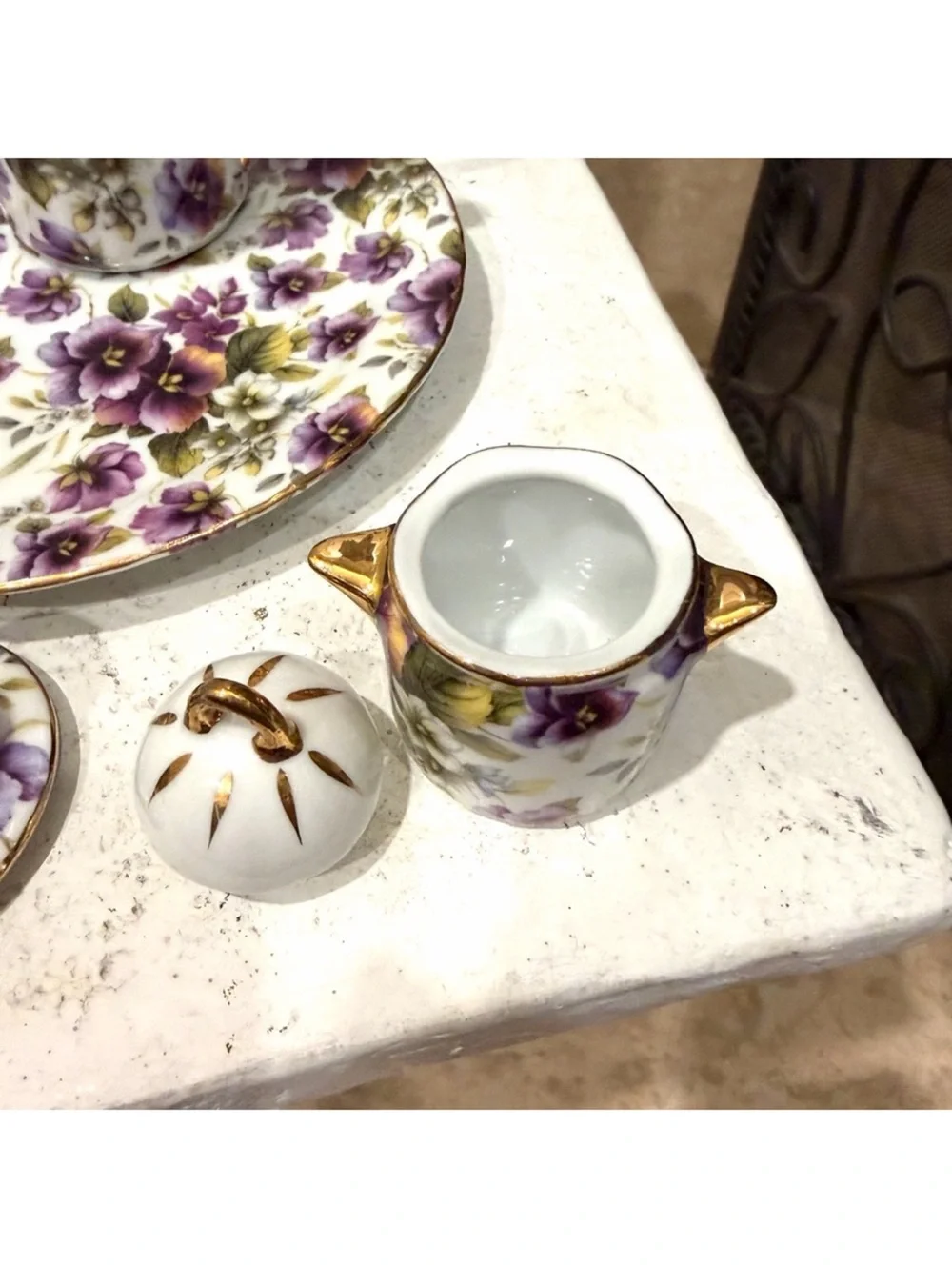 Formalities by Baum Bros Pansy Tea Set with Gold Accents 10 piece Set